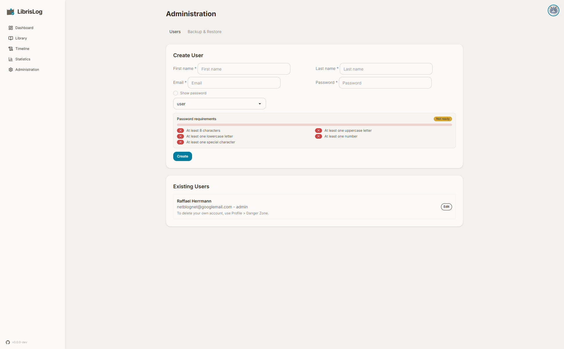 Users tab